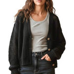 Revolve  FAVORITE | 525 America Black chunky cable knit relaxed button cardigan M Photo 0