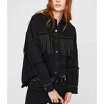 ZARA Rhinestone Fringe Studded Jean Jacket Black Size Medium Photo 1