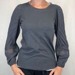 Loft Women's Crinkle Lace Peasant Sleeve Blouse Top M Med Medium Dark Grey Gray Photo 0