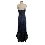 Revolve Ynez Black Satin Ruffle Slit Maxi Dress Photo 6