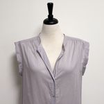 Vivienne Tam Light Gray Button Down V Neck Cuff Extended Shoulder Blouse NWT 10 Photo 1