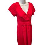 Eshakti Custom Red Wrap Dress Sz 6 Short Sleeve Bow Accent Lined Photo 1