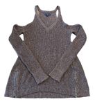 American Eagle Women’s Cold Shoulder Brown Knit Sweater Zipper Detailing Sz SM Photo 2