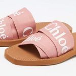 Chloé Chloe Pink Canvas Logo Ribbon Woody Flat Slide Sandals Photo 0