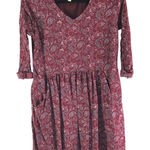 Garnet Hill Womens Red Paisley V-Neck 3/4 Sleeve Dress Pockets Size 6 Photo 0
