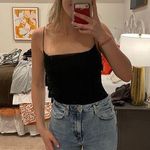 Blue Blush  Los Angeles Ruched Black Square Neck Bodysuit Photo 0