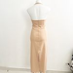ZARA Halter Open Back Bodycon Dress Split Midi beige camel Small NWOT Photo 7