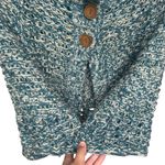 Free People  Blue White Marled Knit Button Front Cropped Cape Sweater Poncho S Photo 4