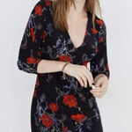 Madewell 100% Silk Size 6 Ruffle Waist Dress Windblown Poppies Floral Photo 0