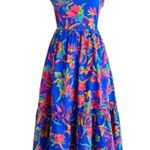 J.Crew  Women Dress Square Neck Midi Blue Cotton Preppy Floral Boho Size 6 2224 Photo 3