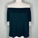 Rainbow & Cupcakes Green Crochet Trim Off Shoulder Top Green Photo 0