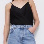 ZARA Bodysuit Pleated Draped Black Top Buttons Women Size S Spaghetti Straps Photo 4