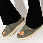 UGG  Goldenstar Cross Slide Suede Minimalist Platform Sandal Green Size 7.5 Photo 0