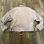 Free People Washed Pink Denim Lace Up Side Moto Jacket Photo 9