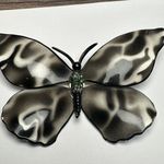 Large Rhinestone Butterfly Insect Enameled Metal Brooch Pin Enamel Black White Photo 0