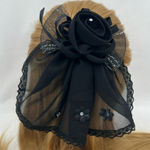 Vintage Black Floral Hairbow Photo 0