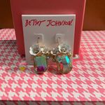 Betsey Johnson  Gold Earrings with Iridescent Gems.  NIP Photo 1