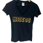 Victoria's Secret MIZZOU Pink Gold Sequin Short Sleeved Black V-neck Shirt Sz XS Photo 0