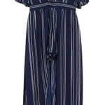 Stilettos  Striped Romper Maxi Skirt Overlay Navy White Flutter Sleeve Size XL Photo 0