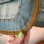 VINTAGE denim leopard lined vest beading studded reworked SIZE LARGE Coachella Blue Photo 2