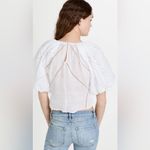 frame denim Frame Small Inset Lace Gathered Seam Top White Puff Sleeve Semi-Sheer Cropped Photo 1