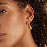 Twisted 14K Gold Plated  Beaded Thick Hoop Earrings Photo 1