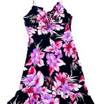 A Wild Thyme Vintage 90s Dress Hawaiian Pink Floral Midi Dress Vacation Dress Black Size 14P Photo 0