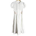 Lisa Says Gah White Floral Embroidered Puff Sleeve A-Line Midi Dress Size Small Photo 5