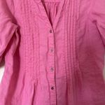 Chaus Sport Top Linen women’s S Pink Roll Tab Sleeves Button up Pin Tuck Blouse Photo 3