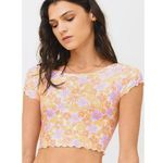 l*space L* Wildflower Rashguard Top Short Sleeve Size Small Orange Floral NWT Photo 0