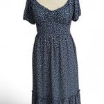 Moon River Anthropologie Blue and White puff sleeve maxi dress sz L Photo 0