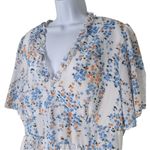 SheIn Milkmaid Babydoll Cottagecore‎ 3XL Floral Ruffle V Neck Midi Dress Blue White Photo 4
