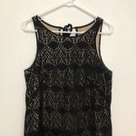 Loft ANN TAYLOR Black Beige Crochet Sleeveless Tie Bow Back Cotton Shift Dress 6 Photo 2