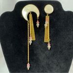 Vintage Handmade Artisan Clay Metal Beaded Statement Earrings Unique Artsy Gold Photo 2