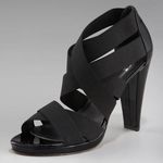 Stuart Weitzman Elastic Strappy Sandal Black Womens Size 7.5 Heels Shoes Photo 0