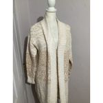 Joie  Beige Duster Knit Cardigan Open Front Longline Nordic Geometric Print Wool Photo 3