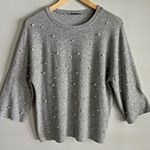 ZARA  Gray Pearl Embellished Knit Sweater Top Women’s Size S Minimalist Chic Photo 1