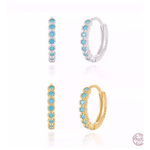 Boutique Unisex Turquoise White Gold Sterling Silver Hoop Earrings, 9mm‎ Photo 3