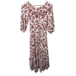 ZARA Rustic Floral Print Midi Dress Red Cottagecore Ruffle Button Front Boho XS Photo 5