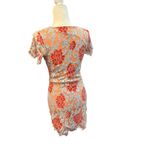 Storia Lace Mini Dress Floral Coral Blue Illusion‎ Neckline Party Cocktail Photo 7