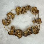 Vintage Sliding Cat Kitten Gold Tone Charm Bracelet Photo 2