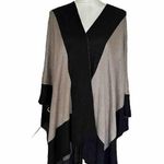 Dillard's All Black Tan Color Block Poncho Open Shawl Ruana One Size fits all Photo 1