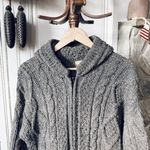 100% Wool Charcoal Grey Hooded Cable Knit Zip Up Sweater Jacket Gray Photo 1