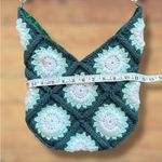 Handmade  Crochet Lined Crossbody Bag Green and White Photo 7