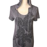 Soma Size S Tunic Top Hooded Gray Black Paisley Short Sleeves Soft Cozy Dress Photo 1