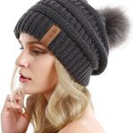  Women Knit Slouchy Beanie Chunky Baggy Hat with Faux Fur Pompom Winter Soft Warm Ski Cap Photo 0