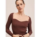 Mango MNG Sweetheart Neck Sweater Ribbed Knit Jumper in Brown Women's S Photo 6