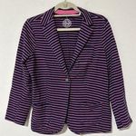 SO  Women's Jr Sz L Navy Pink Striped Button Front collared blazer pockets Photo 0