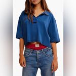 Free People NWT Denmark Polo Top in Bellweather Blue XL Photo 3