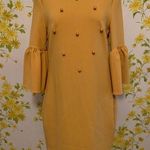 INA Pearl beaded bell sleeve midi dress mustard size M Photo 0